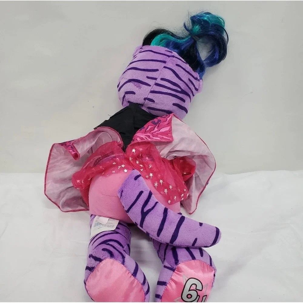 Build-A-Bear Honey Girls Teegan Purple Tiger Stripe Plush Cat with Outfit